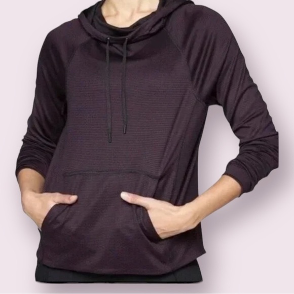 ATHLETA Womens Lightweight Pullover Long Sleeve Deep Purple Striped Hoodie XXS - Picture 1 of 11